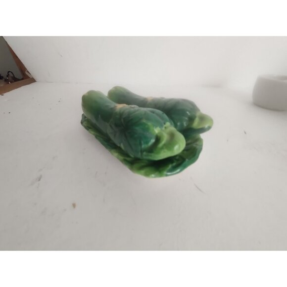 Vintage Cucumber Salt and Pepper Shakers & Underplate Hinode Japan 1950's - Picture 12 of 13